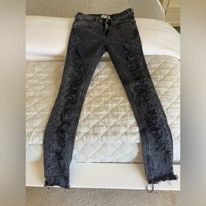 Zara Black Distressed Ripped Jeans